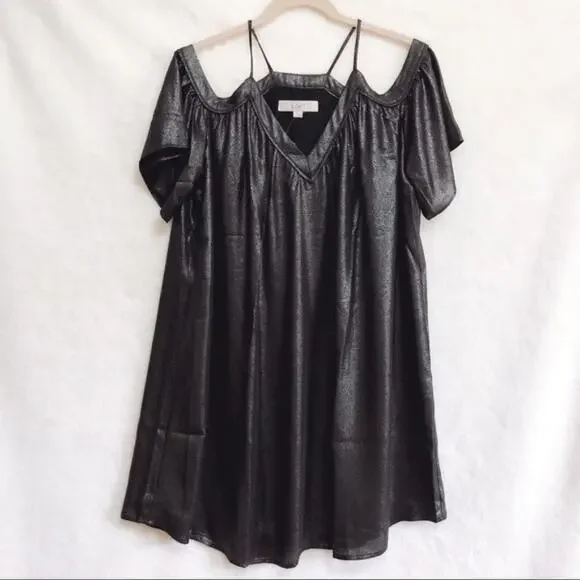 LOFT Grey Metallic Cold Shoulder Swing Dress - Picture 7 of 8